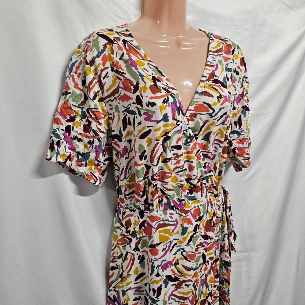 Beachlunchlounge V Neck Crossover Multicolor Midi Dress Women Size XL - Picture 2 of 11